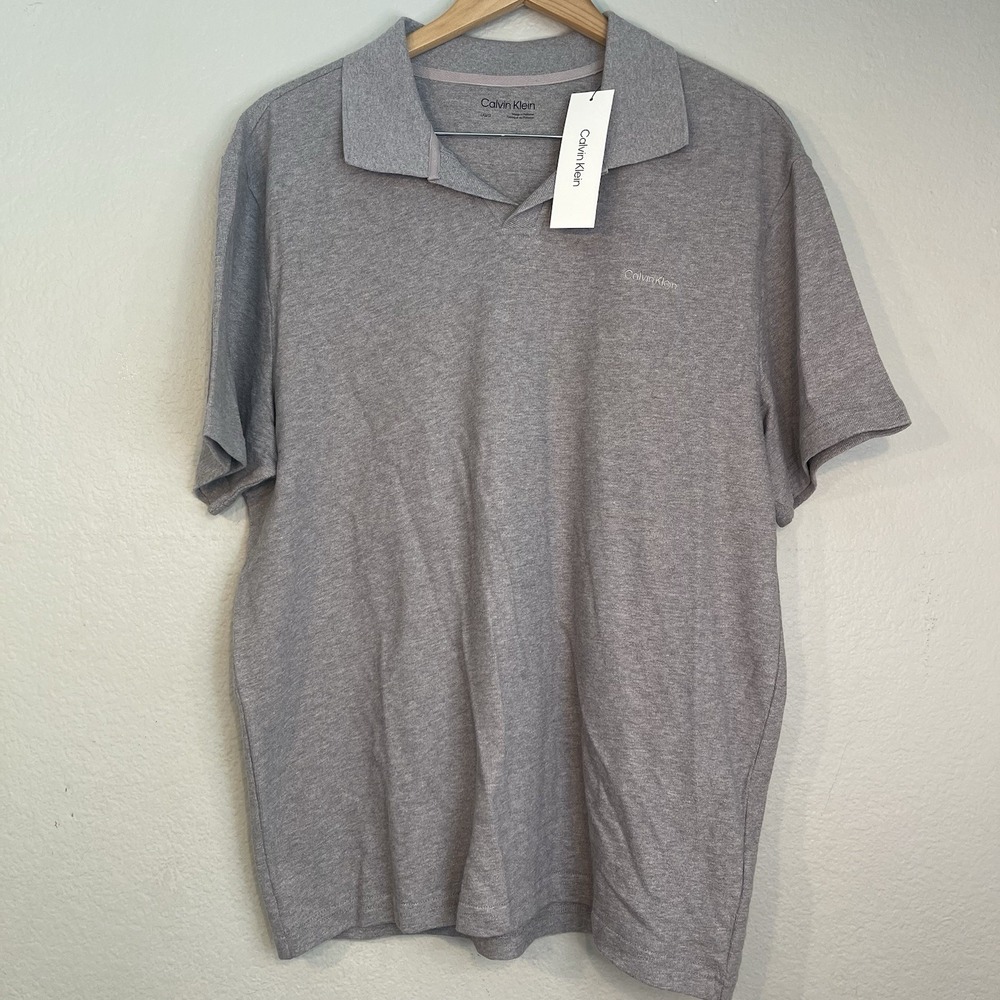 NWT Calvin Klein Men's Large Gray 100% Cotton Polo Shirt Short Sleeve Classic